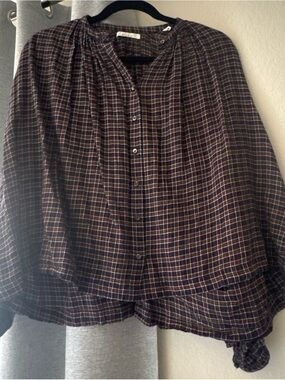 Doen Brown Plaid Button-Front Blouse